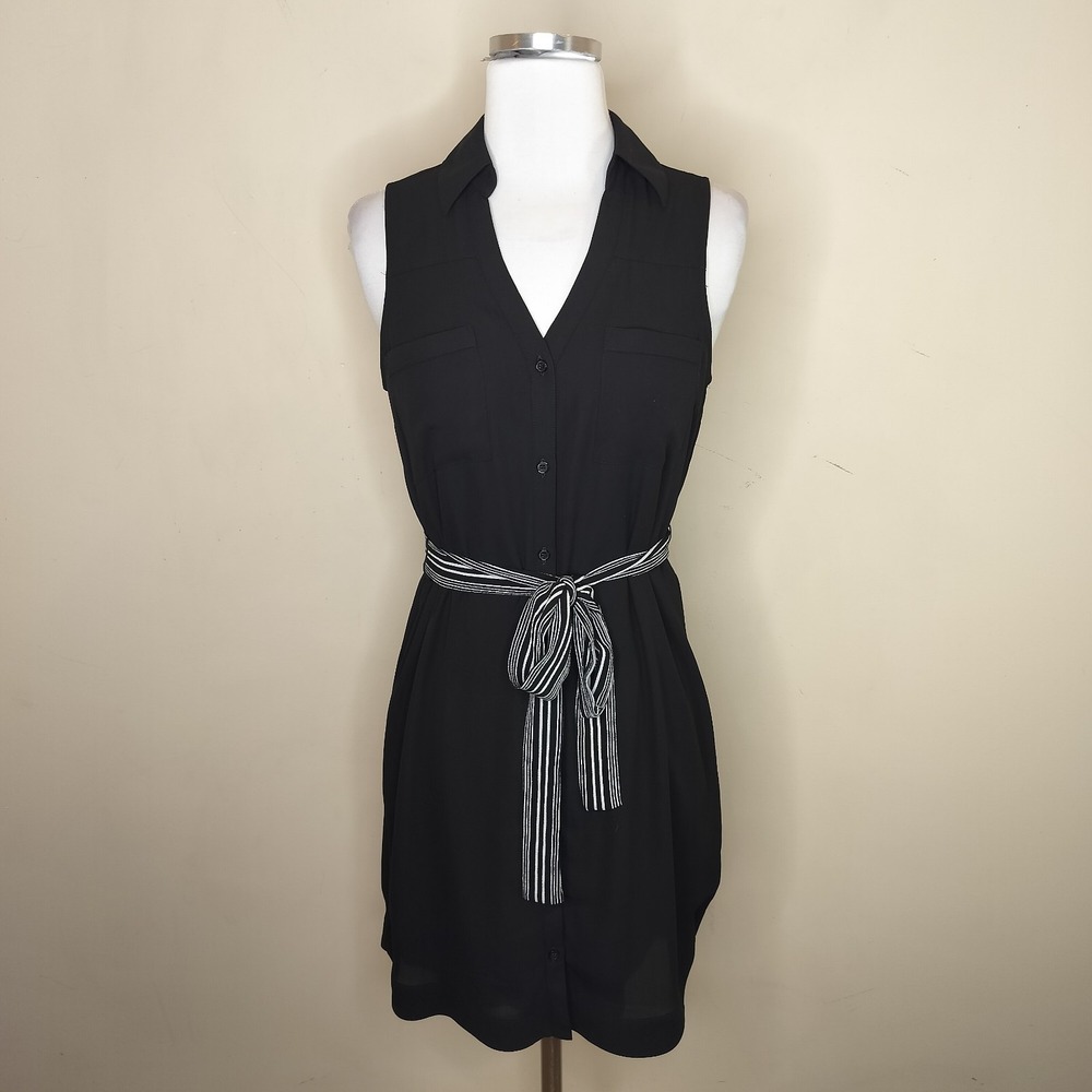 Express Black Shirt Dress Sleeveless Belted Button Up Mini